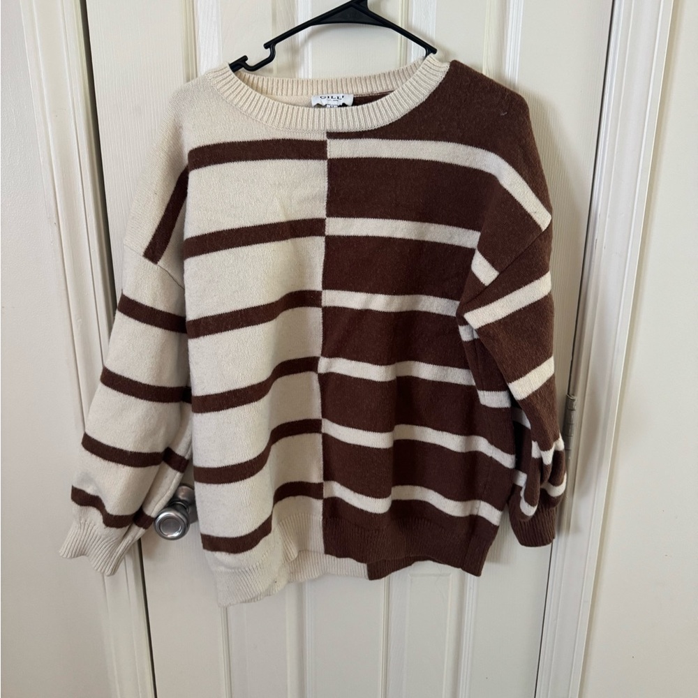Gilli Colorblock Stripe Sweater Brown Cream Oversized Cozy Knit Pullover Medium